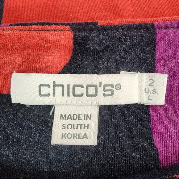 Chico's Touch of Cool Abstract Banded Hem Top Size 2 US Large Lightweight Dolman - Picture 8 of 10